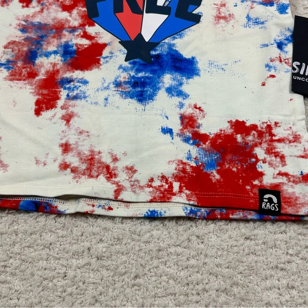 Rags to Raches Top Boys 2T White Multi Tie Dye Patriotic Stretch Tank Top‎